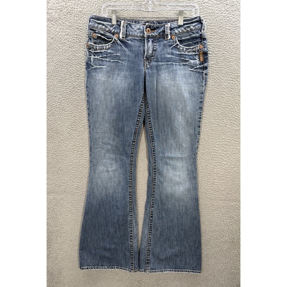 Vintage Silver Jeans Womens 30x33 Blue Carina Flare Thick Stitch Distressed Y2K